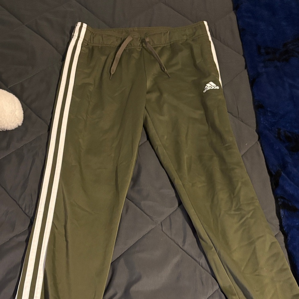 Adidas  Green Joggers with White Stripes